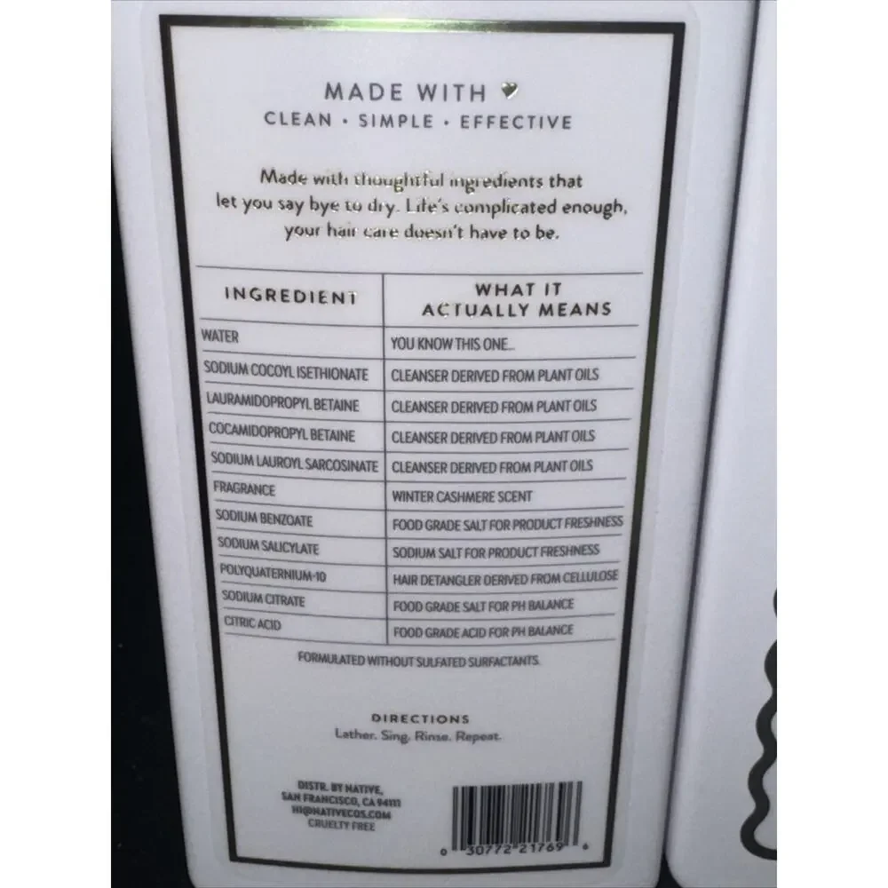 Native Limited Edition Winter Cashmere Shampoo Conditioner set Of 2 16.5 oz New